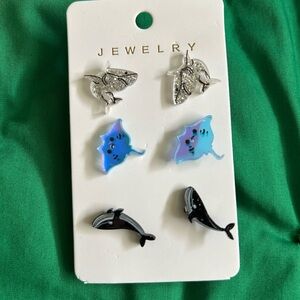 Ocean Animal Earrings Set - Silver, Blue, Black